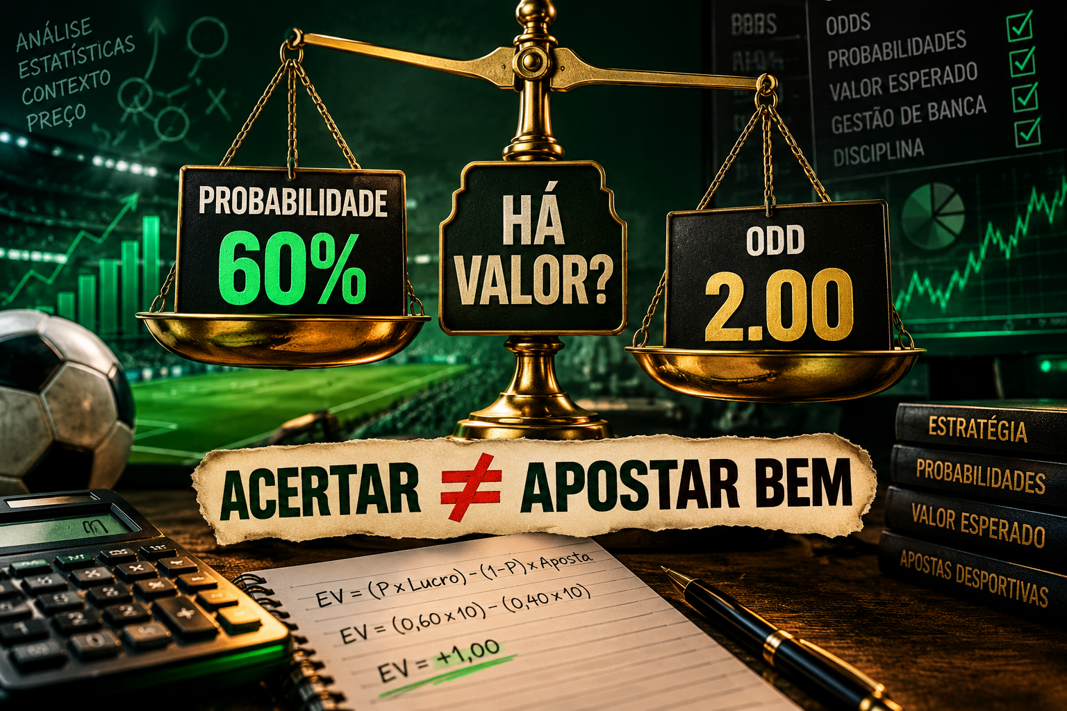 Valor esperado nas apostas com probabilidade de 60% e odd 2.00